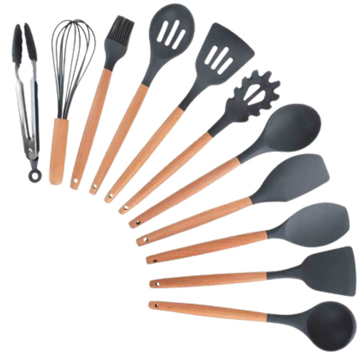 Set de Utensilios de Silicona 12 Piezas con Mango de Bambú