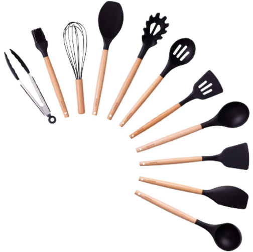 Set de Utensilios de Silicona 12 Piezas con Mango de Bambú