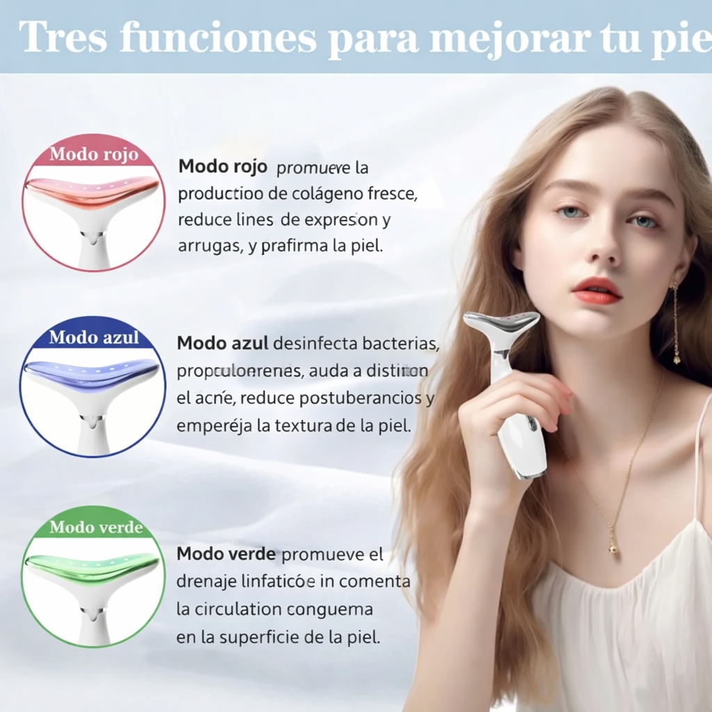 Masajeador Facial y Cuello LED 3 en 1 | Lifting, Reafirmación y Relajación